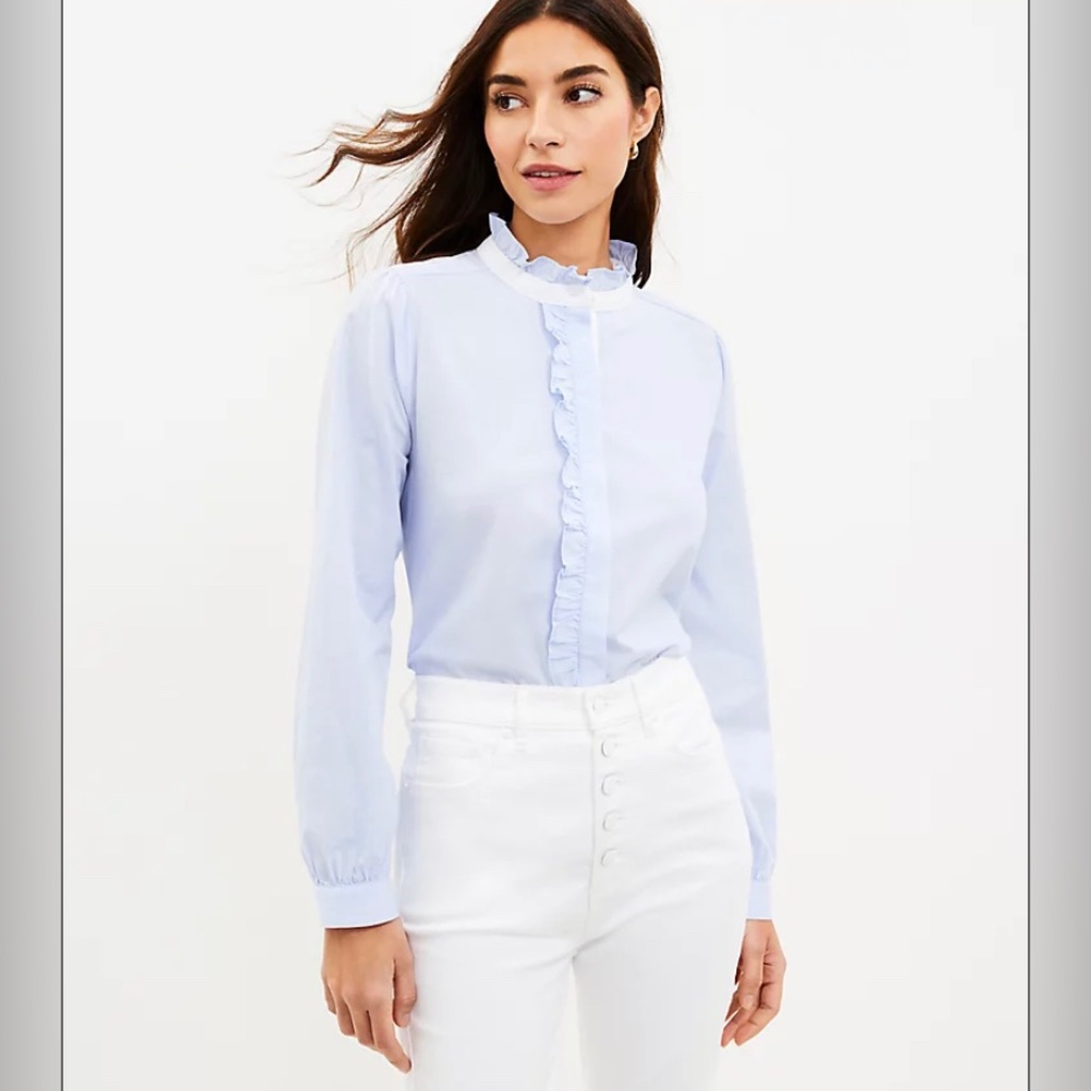 LOFT NWT‎ Button Down High Neck Ruffle Shirt